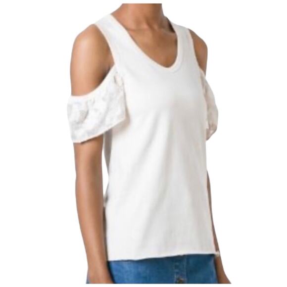 See By Chloe Size 36 White Cold Shoulder Floral Lace Ruffle Tank Top Romantic - Picture 2 of 16